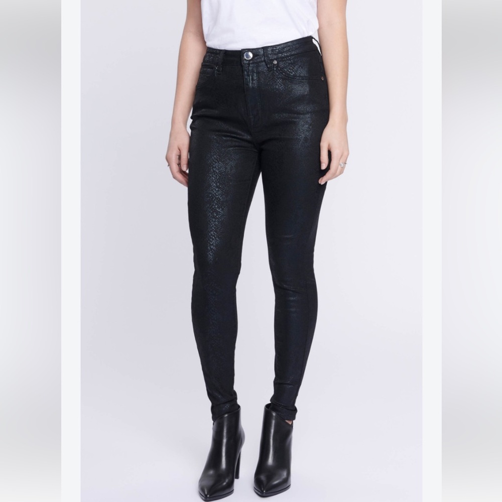 Seven7 Black Shimmery Snake-Texture Low-Rise Skinny Jeans